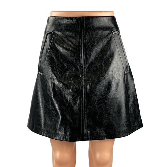Dkny Dresses & Skirts - DKNY Women's Black Faux Vegan Leather High Rise Mini Flare A-Line Skirt Size 12